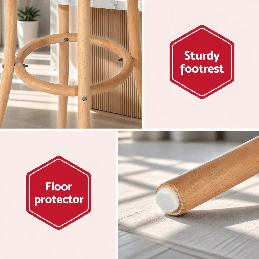 Set of 2 Bar Stools with Rattan Seat and Beechwood Frame