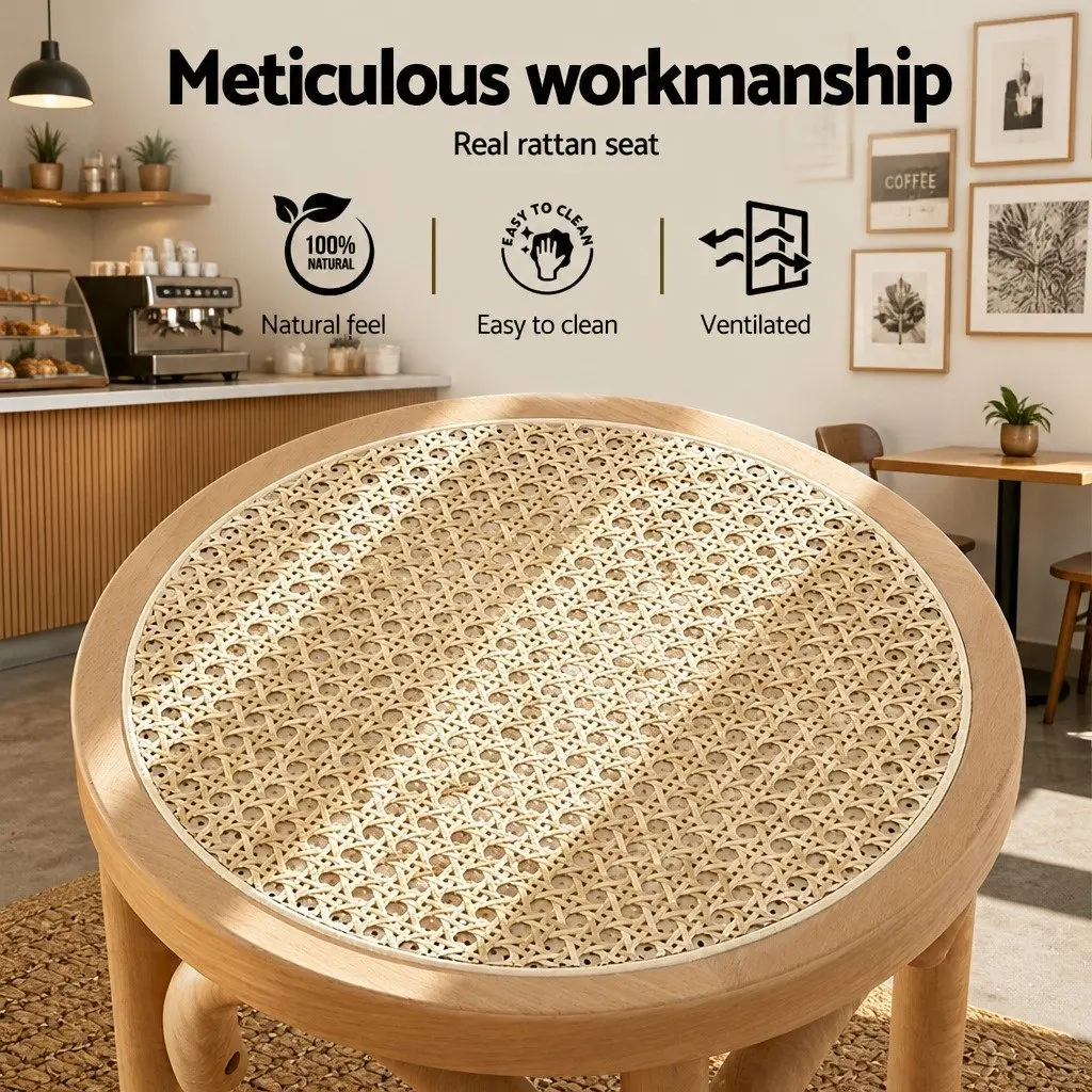 Bar Stools Rattan Seat Wooden Frame Kitchen Counter Height Dining 65cm Oak Finish Set of 4