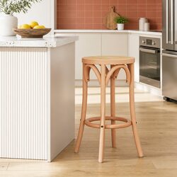 Wooden Frame Bar Stool with Rattan Seat