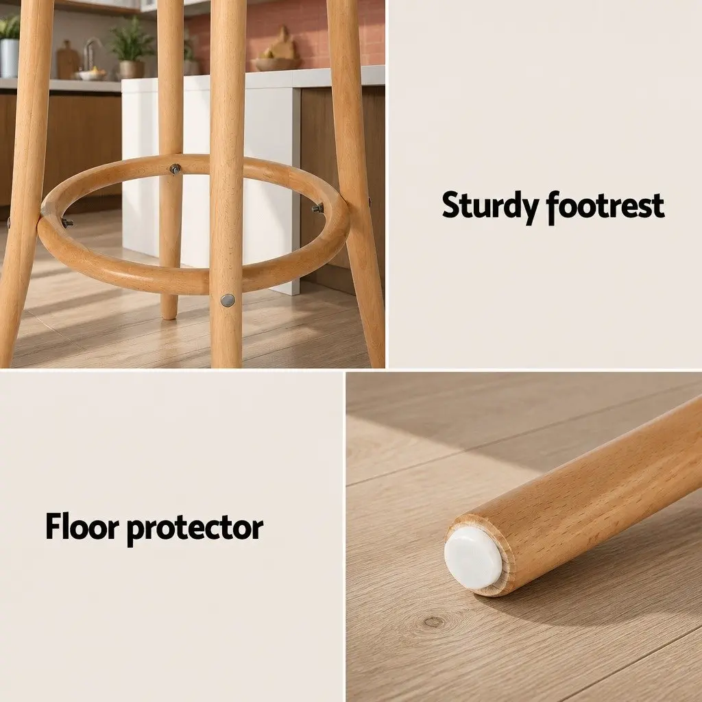 Bar Stool Rattan Seat Pine Wooden Frame 65cm Kitchen Dining Chair Footrest Anti-slip