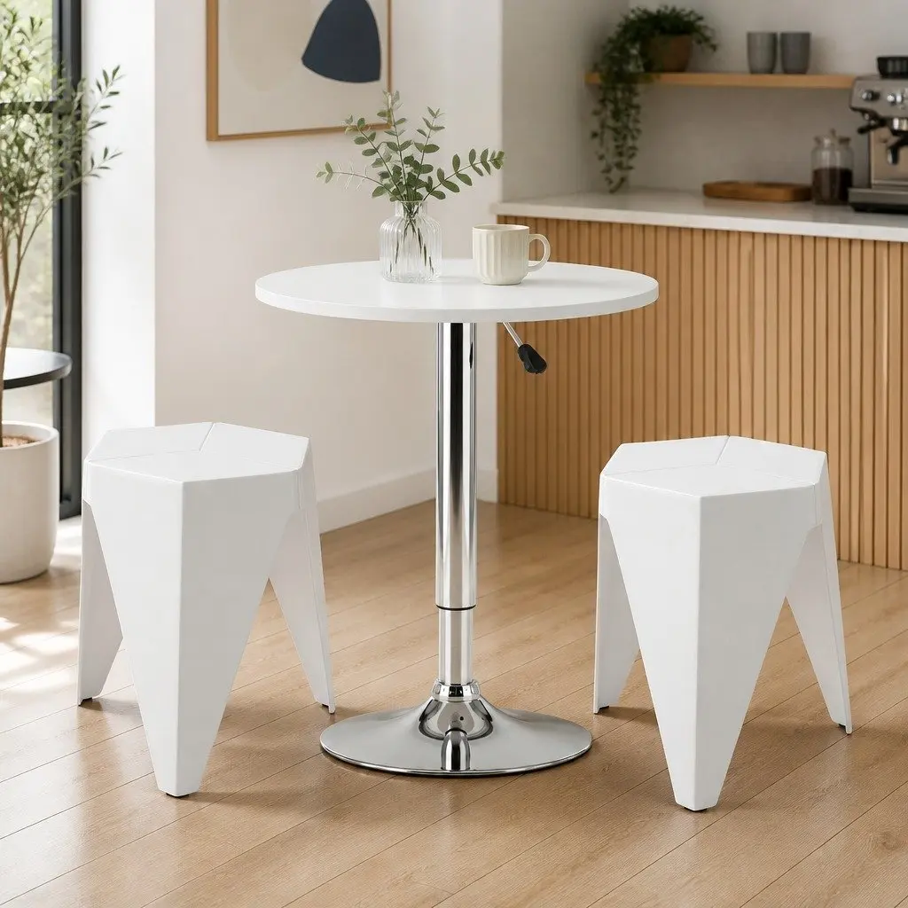 3 Piece Bar Stool and Table Set in White