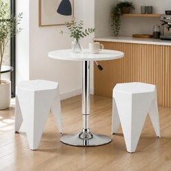 Modern 3 Piece Bar Stool and Table Set in White