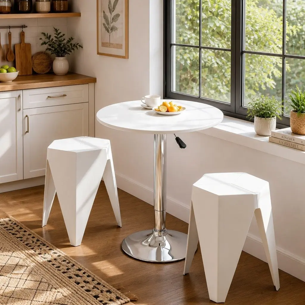 3 Piece Bar Stool and Table Set in White