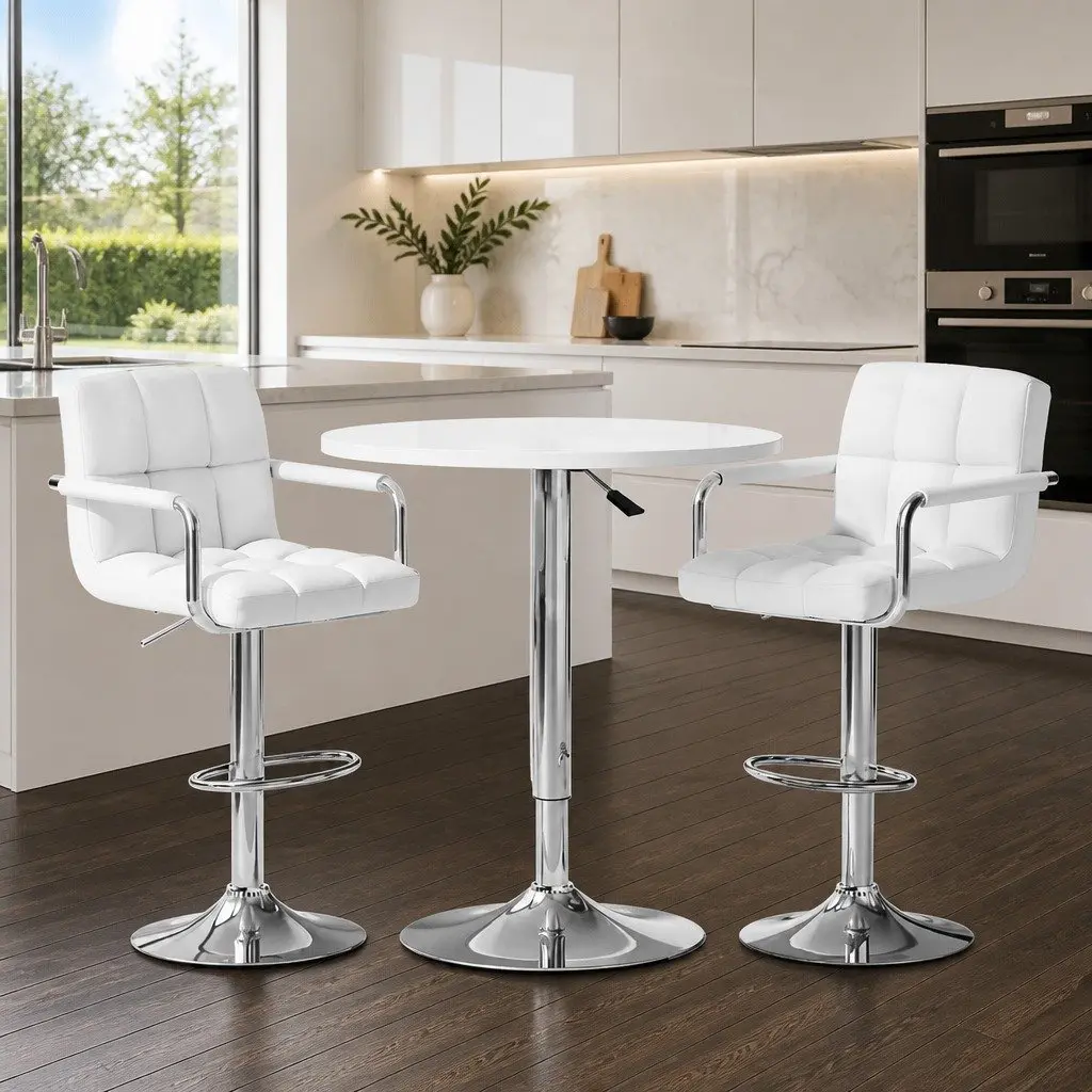 White Bar Table and Stool Set for Dining and Cafe Spaces