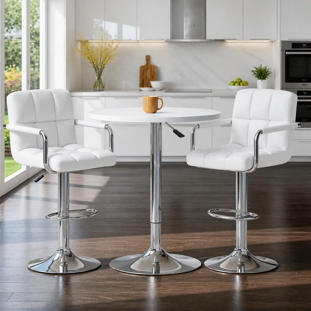 White Bar Table and Stool Set for Dining and Cafe Spaces