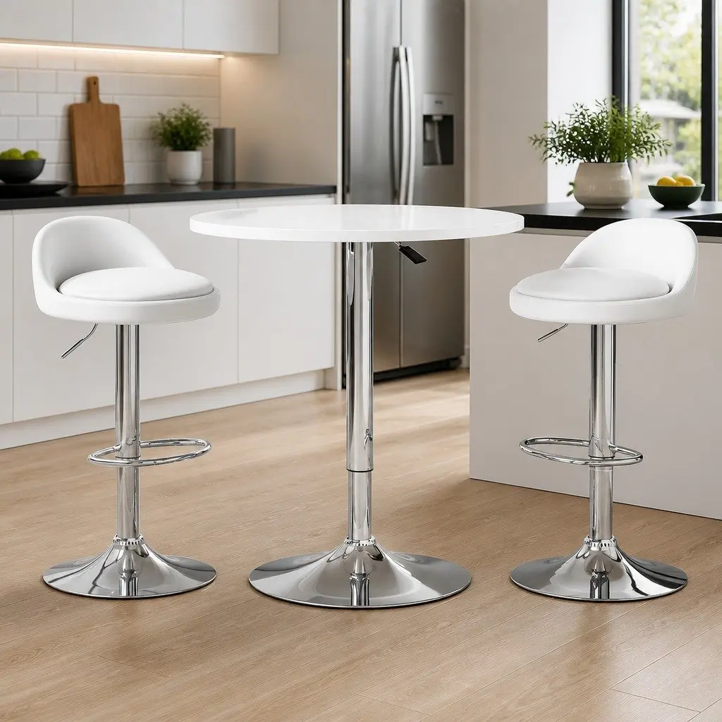 Bar Table and Stools Set in White