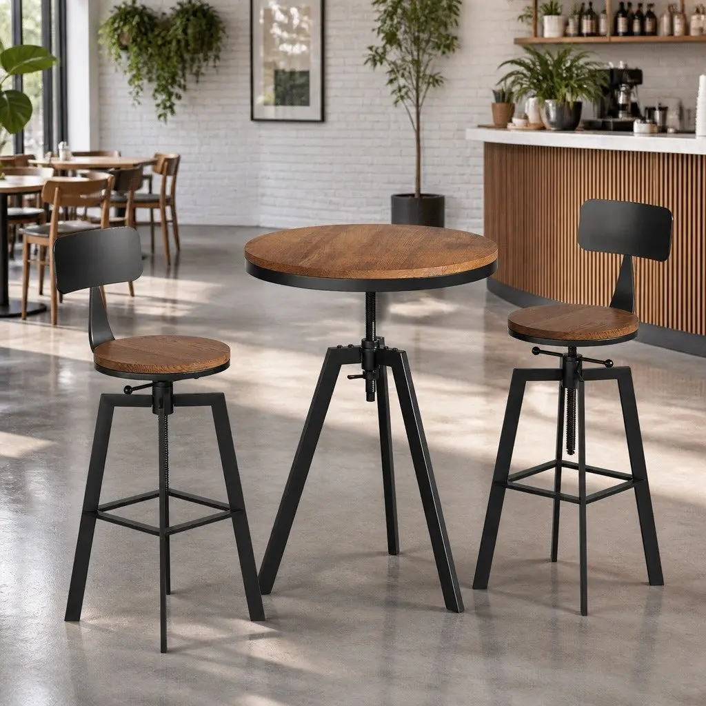 3-Piece Industrial Bar Table and Stools Set