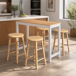 5-Piece Pine Wood Bar Table and Stools Set