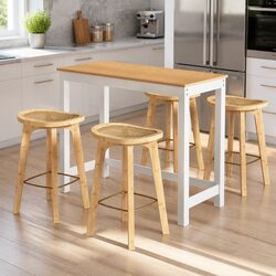 Warm Bamboo Rattan Bar Table and Stools Set