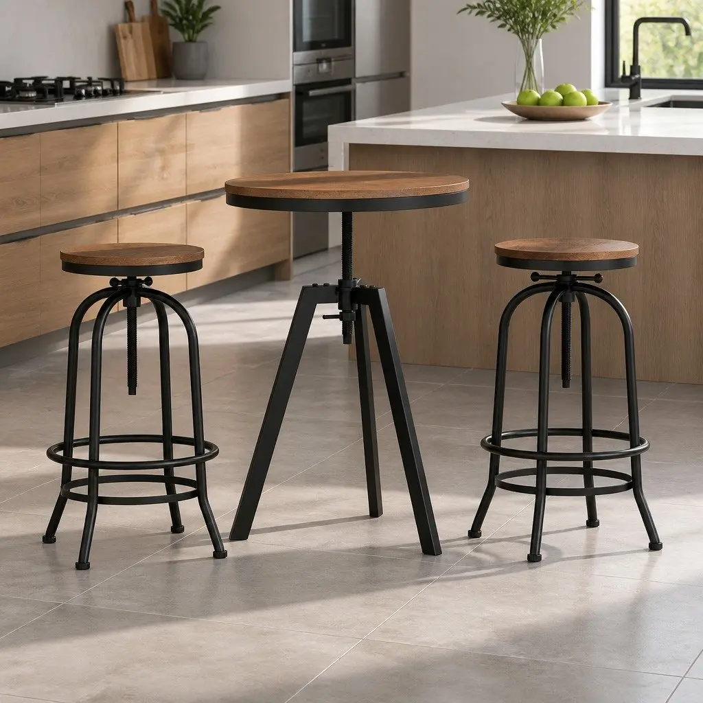 Bar Table Stools Set Adjustable Swivel Industrial Kitchen Chairs Cafe Pub Dining