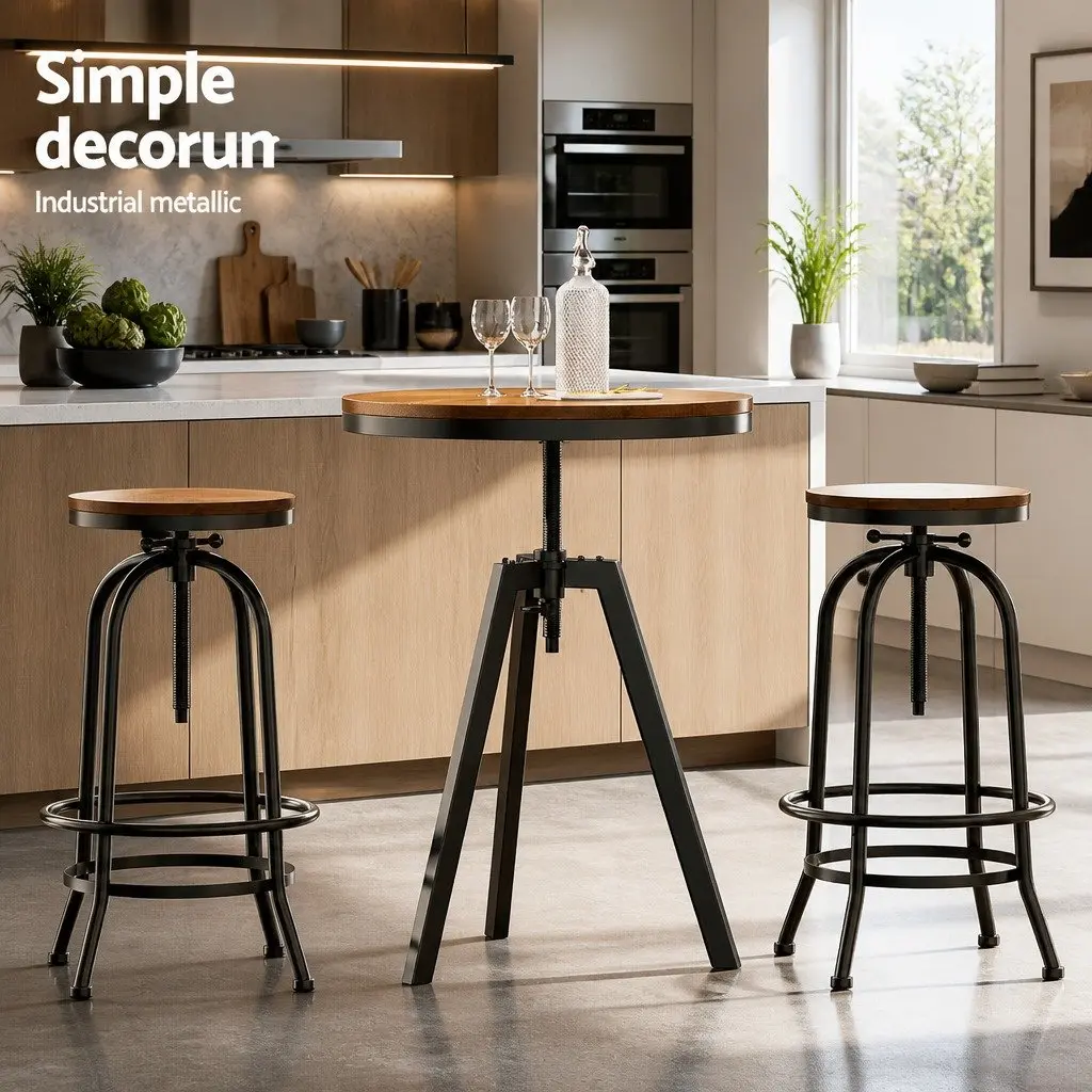 Bar Table Stools Set Adjustable Swivel Industrial Kitchen Chairs Cafe Pub Dining