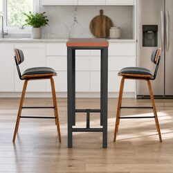 Walnut and Black Bar Table with Stools Set