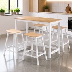 5-Piece Pine Wood Bar Table and Stools Set