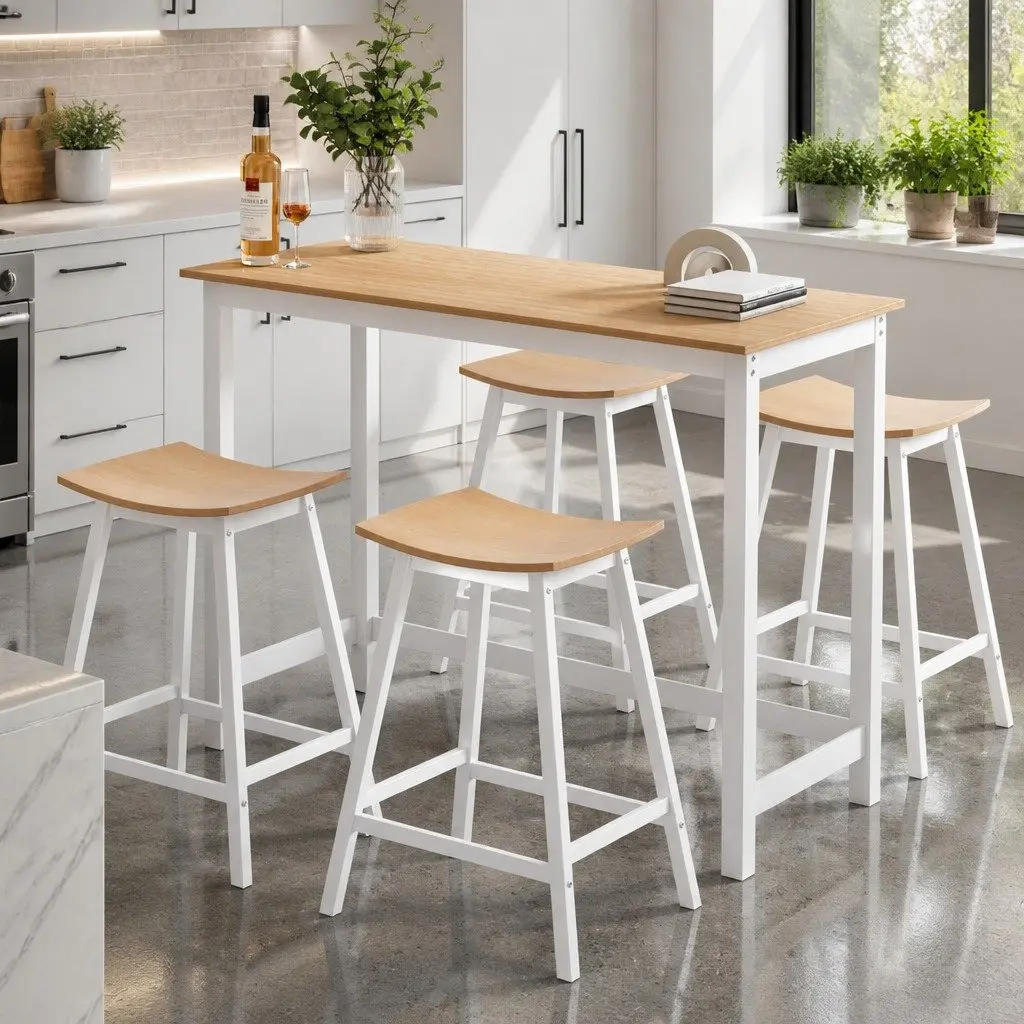 Bar Table and Stools Set Dining Kitchen Chairs Solid Wood Legs Cafe Pub Bar