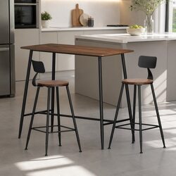 Warm Walnut Bar Table and Stools Set for Dining