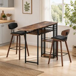 3-Piece Bar Table and Stools Set with Wine Rack