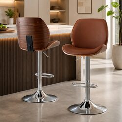 Set of 2 Adjustable Bar Stools with Bentwood Design