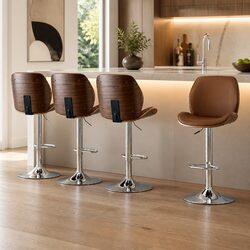 Adjustable Bentwood Bar Stools Set of 4 in Brown