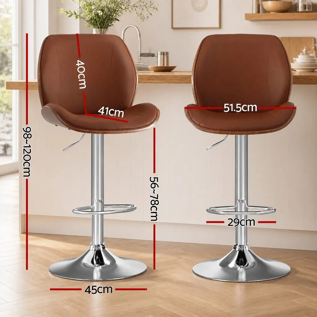 Bentwood Bar Stool with Adjustable Height in Brown Leather
