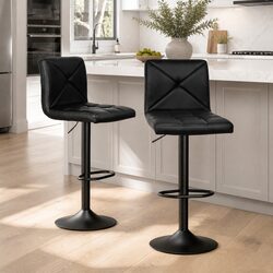Set of 2 Black Bar Stools with Gas Lift and Swivel Seat