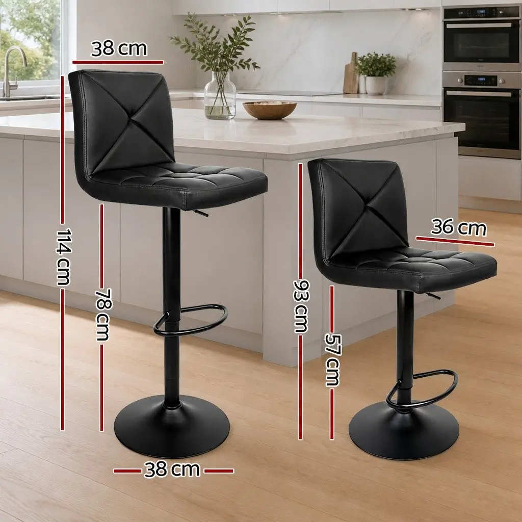 Bar Stools Swivel Seat Black PU Leather 2 Piece Set