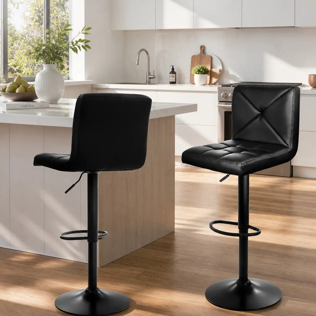 Bar Stools Swivel Seat Black PU Leather 2 Piece Set