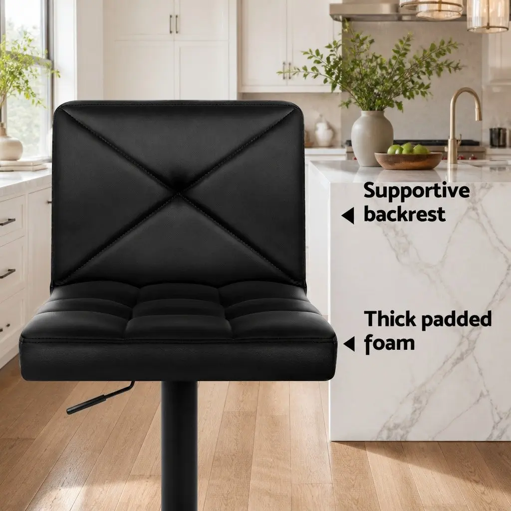 Bar Stools Swivel Seat Black PU Leather 2 Piece Set
