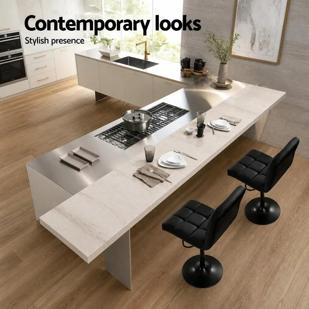 Bar Stools Swivel Seat Black PU Leather 2 Piece Set