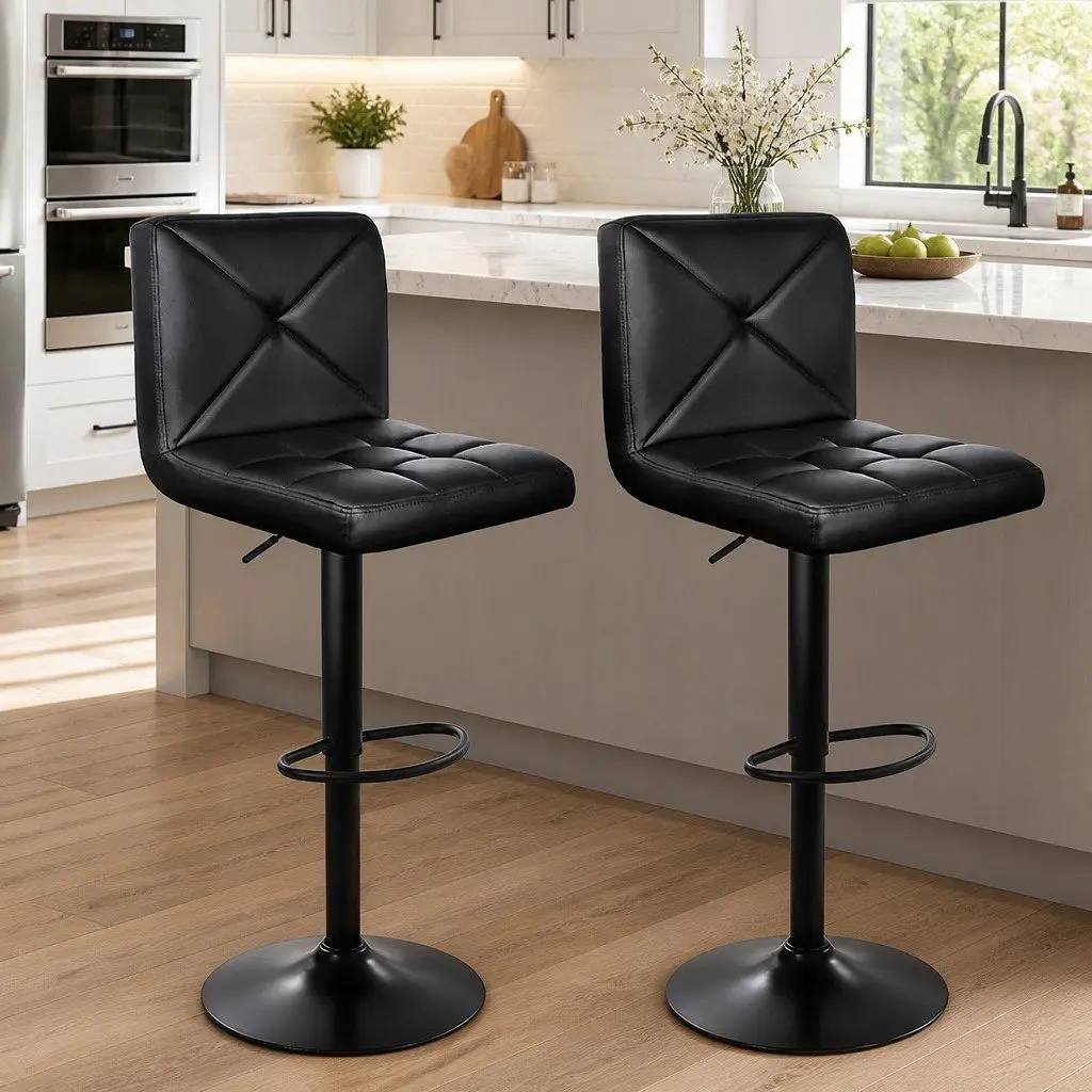Bar Stools Swivel Seat Black PU Leather 2 Piece Set
