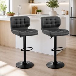 Grey PU Leather Bar Stools with Gas Lift - 2 Pack