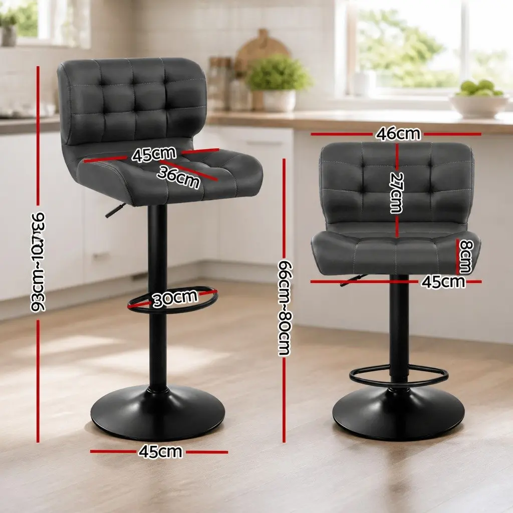 Bar Stools Gas Lift Swivel Chair PU Leather Padded Seat Chrome Base Grey 2 Pack