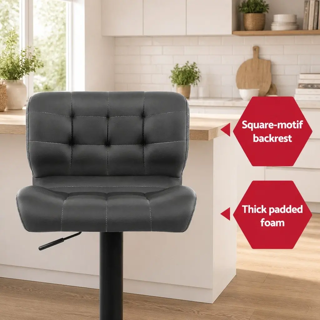 Bar Stools Gas Lift Swivel Chair PU Leather Padded Seat Chrome Base Grey 2 Pack