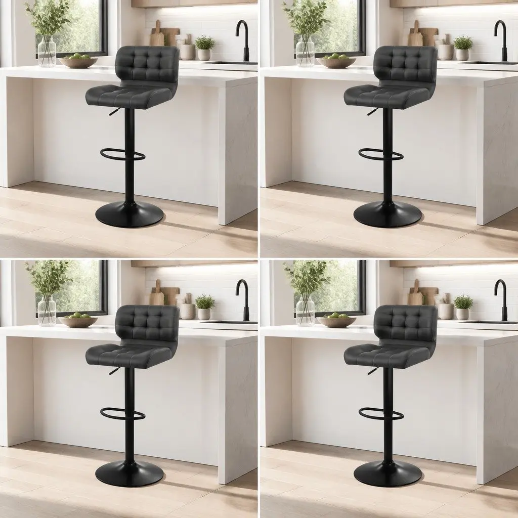 Bar Stools Gas Lift Padded Seat Swivel Kitchen Counter Height Grey