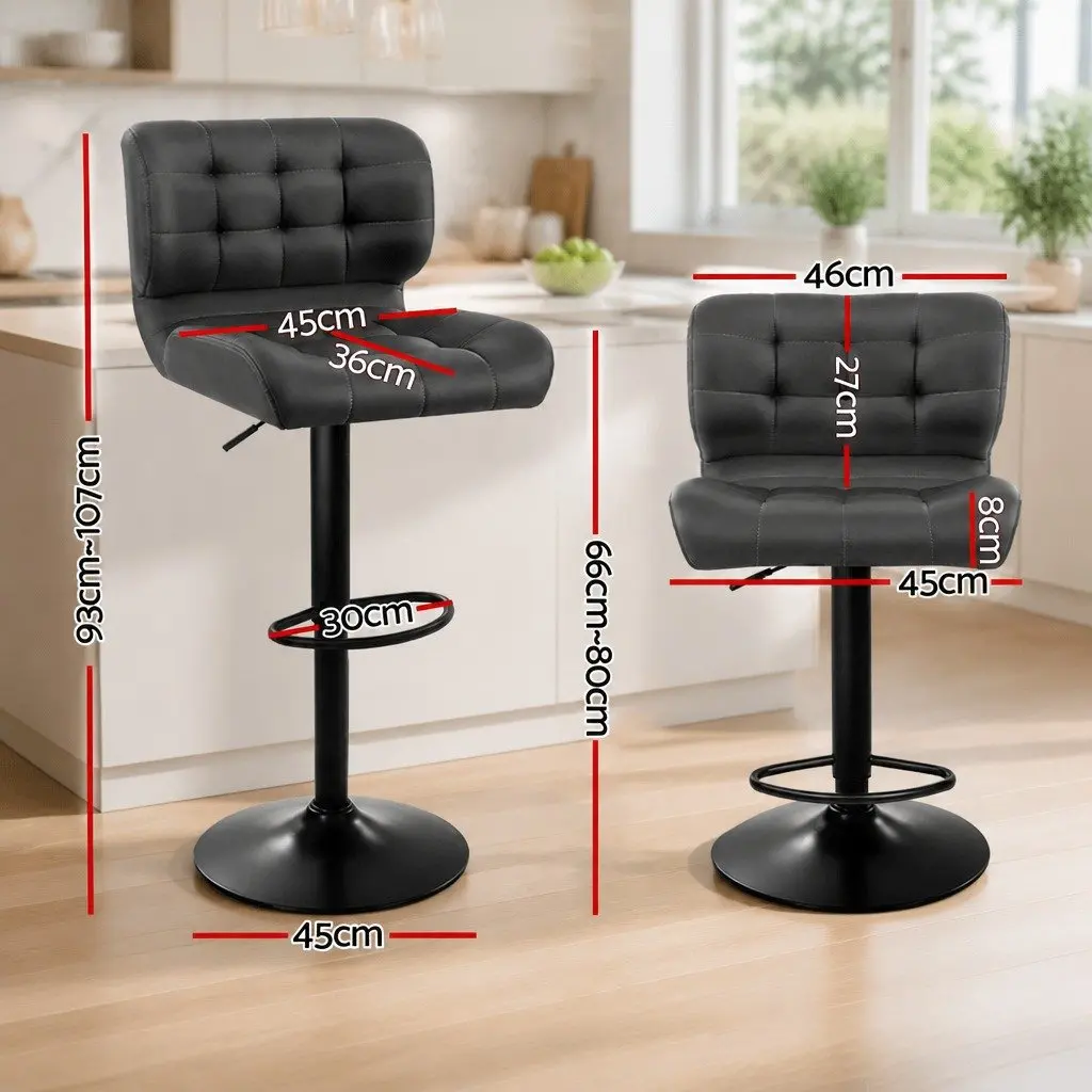 Bar Stools Gas Lift Padded Seat Swivel Kitchen Counter Height Grey