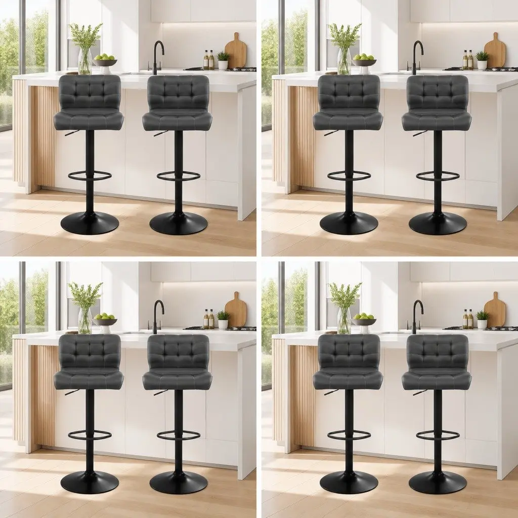 Bar Stools Gas Lift Padded Seat Swivel Kitchen Counter Height Grey