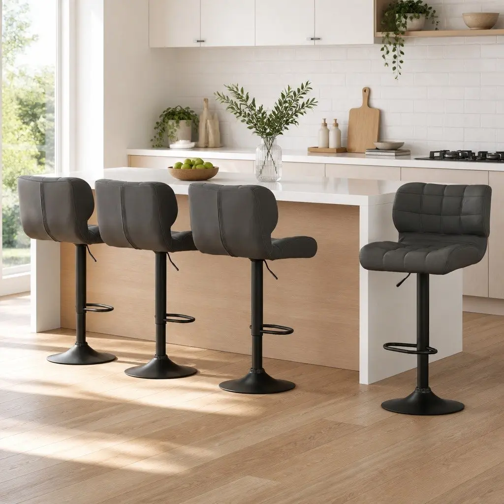 Bar Stools Gas Lift Padded Seat Swivel Kitchen Counter Height Grey