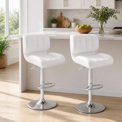 Comfortable Bar Stools with Gas Lift and Chrome Base - Set of 2