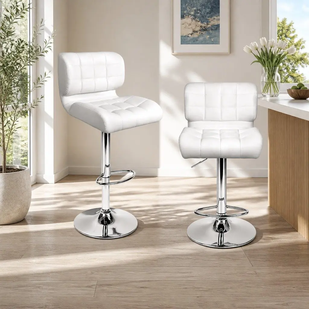Bar Stools Gas Lift Padded Seat Swivel Chrome Base White 4 Piece