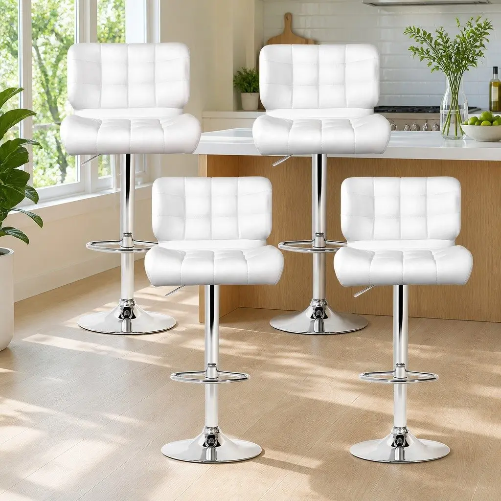 Bar Stools Gas Lift Padded Seat Swivel Chrome Base White 4 Piece