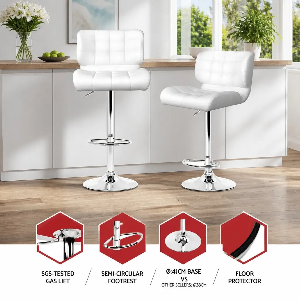 Bar Stools Gas Lift Padded Seat Swivel Chrome Base White 4 Piece