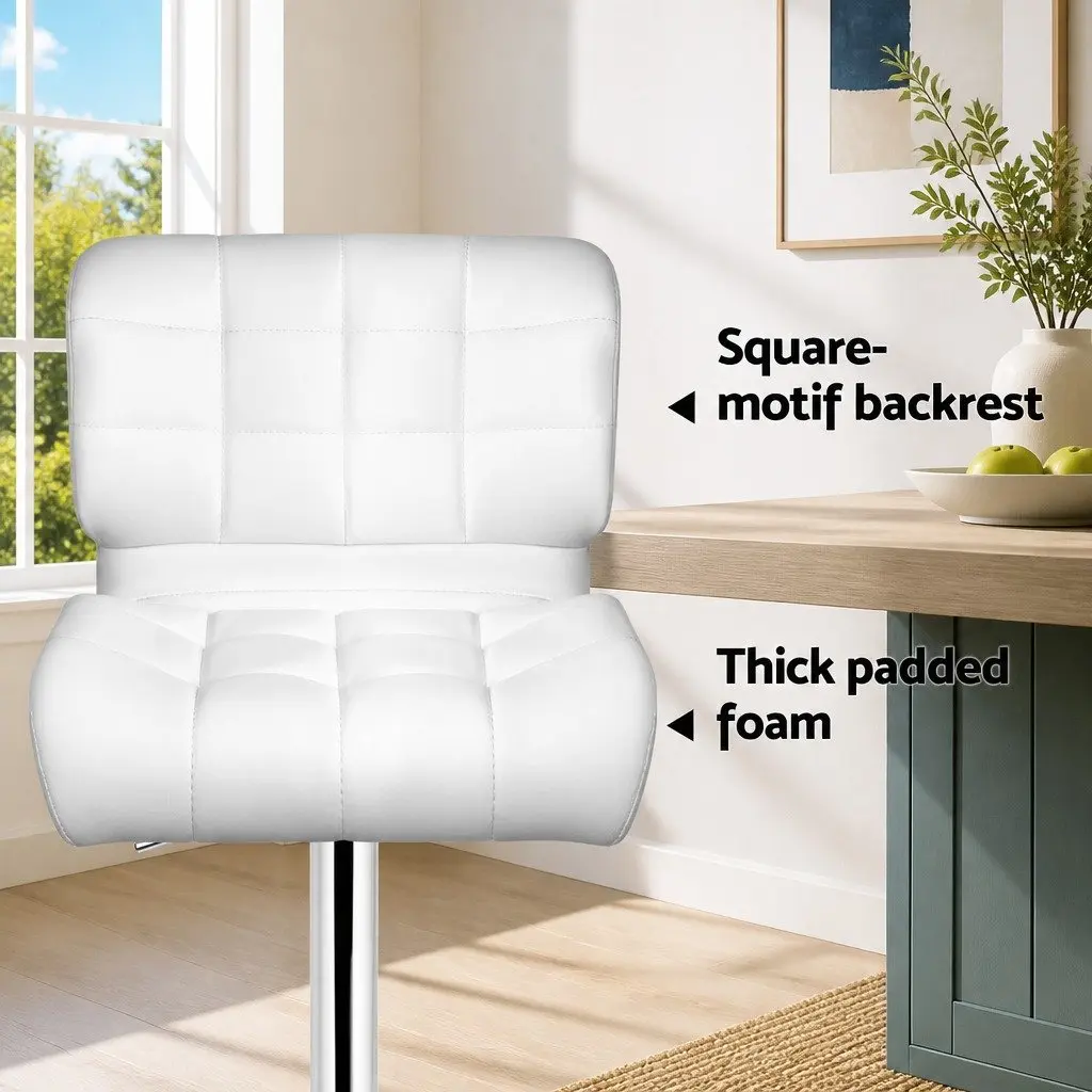 Bar Stools Gas Lift Padded Seat Swivel Chrome Base White 4 Piece