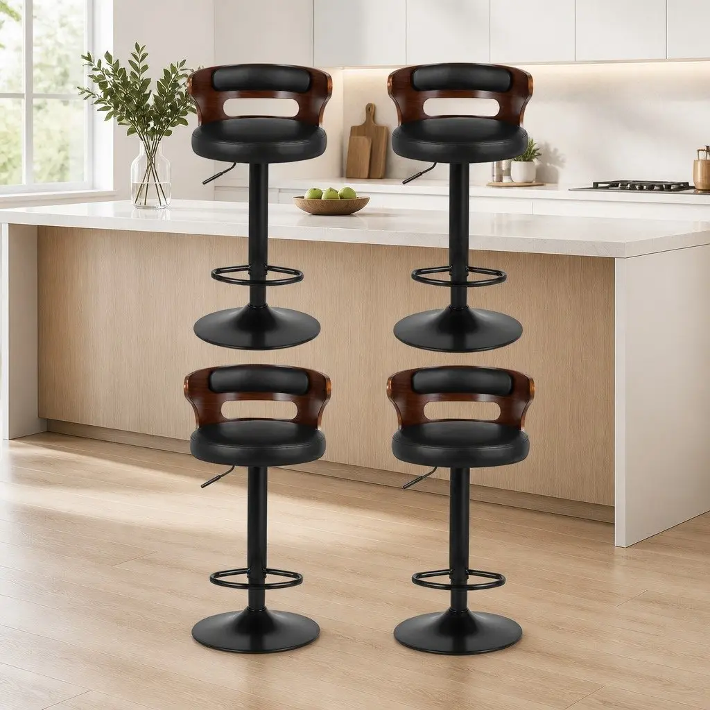 Black Bar Stools Set of 4 with Gas Lift