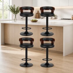 Comfortable Black Bar Stools Set of 4 with Gas Lift