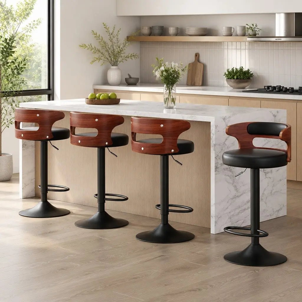 Black Bar Stools Set of 4 with Gas Lift