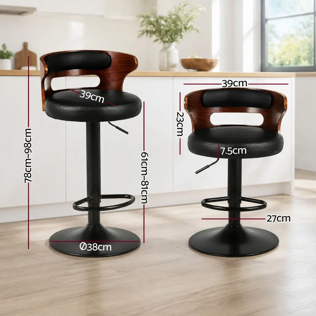 Black Bar Stools Set of 4 with Gas Lift