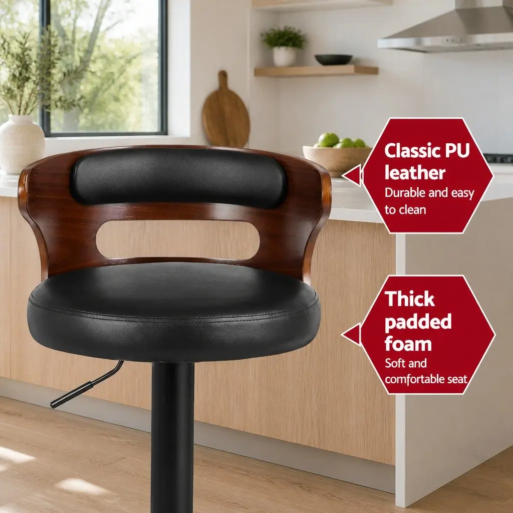 Black Bar Stools Set of 4 with Gas Lift