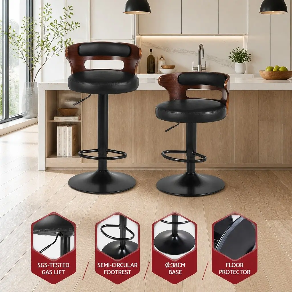 Black Bar Stools Set of 4 with Gas Lift
