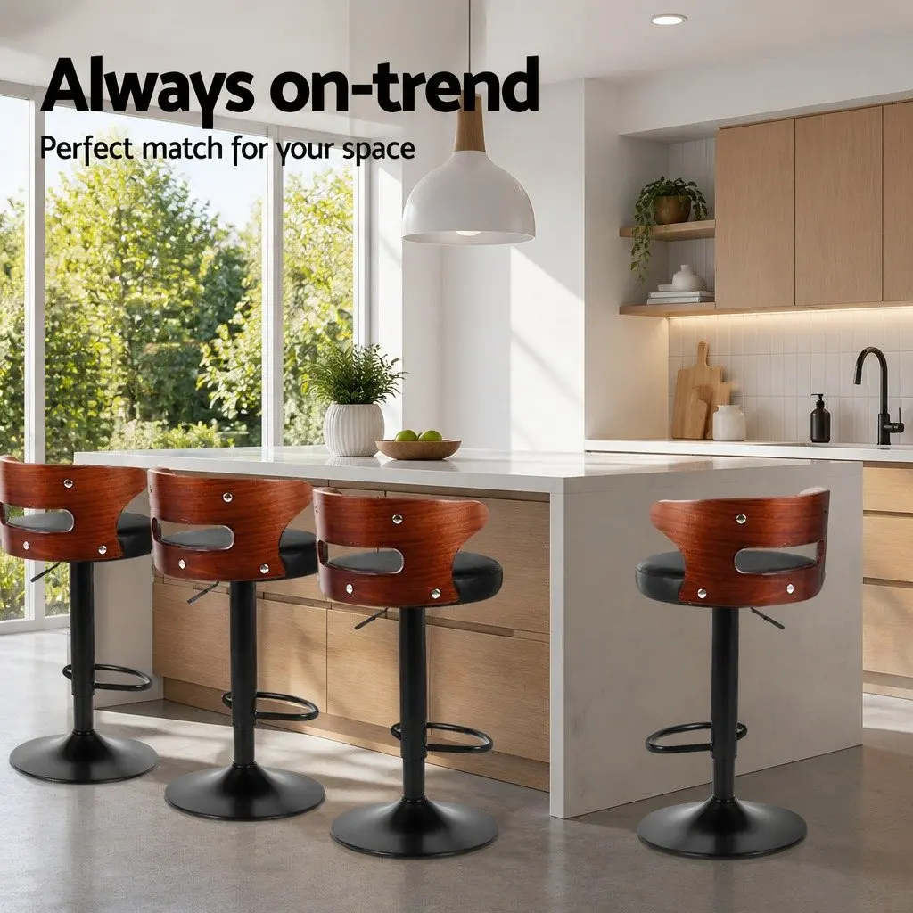 Black Bar Stools Set of 4 with Gas Lift