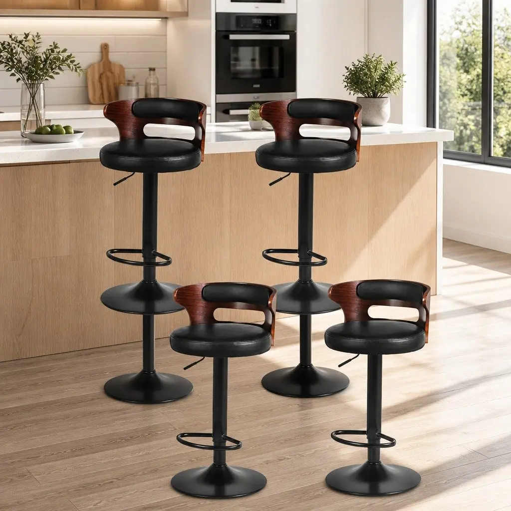Black Bar Stools Set of 4 with Gas Lift