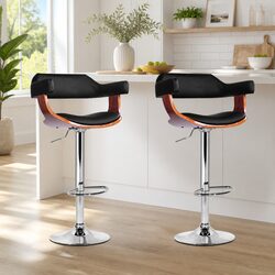 Elegant Black PU Leather Bar Stools with Armrest